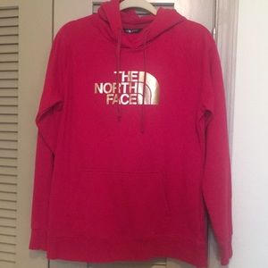 Womens Hot Pink The North Face Hoodie with Gold Foil
